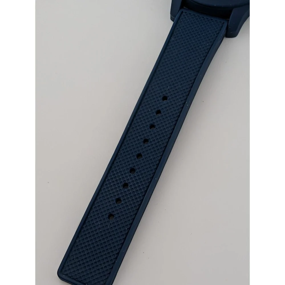 Lacoste Watch Men 43mm Case Navy Blue Textured Silicone Band- New Battery